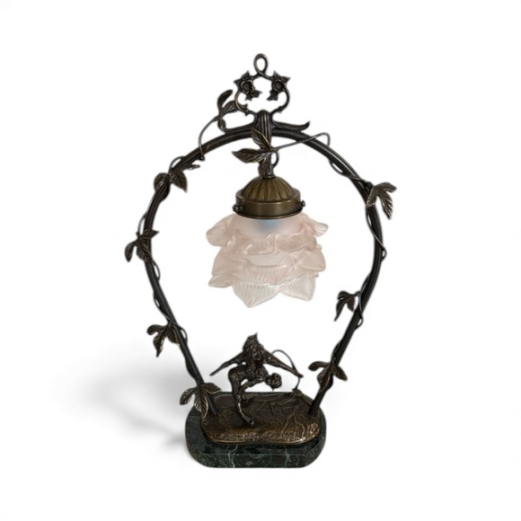 Andrea By Sadek Other - Vintage Andrea By Sadek Bronze Art Nouveau Table Lamp Children Playing Leapfrog